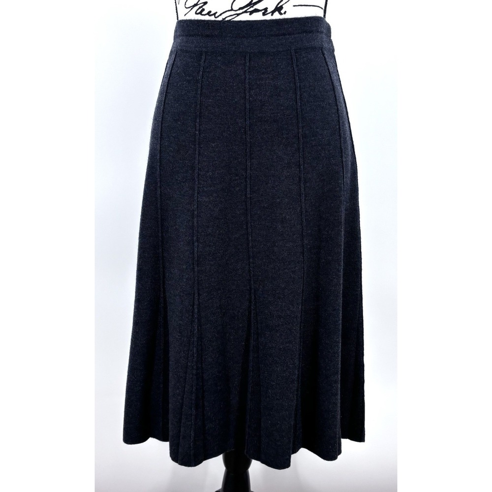 Eileen Fisher Midi Skirt Size Large Merino Wool Knit A-Line Charcoal Gray